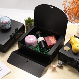 Yocdunm 10 Pack Gift Boxes with Lids 27x20x8CM Large Black Cardboard Gift Box,Gift Box for Presents Bridesmaid Proposal Box with Ribbon for Wedding Birthday Christmas Party Present