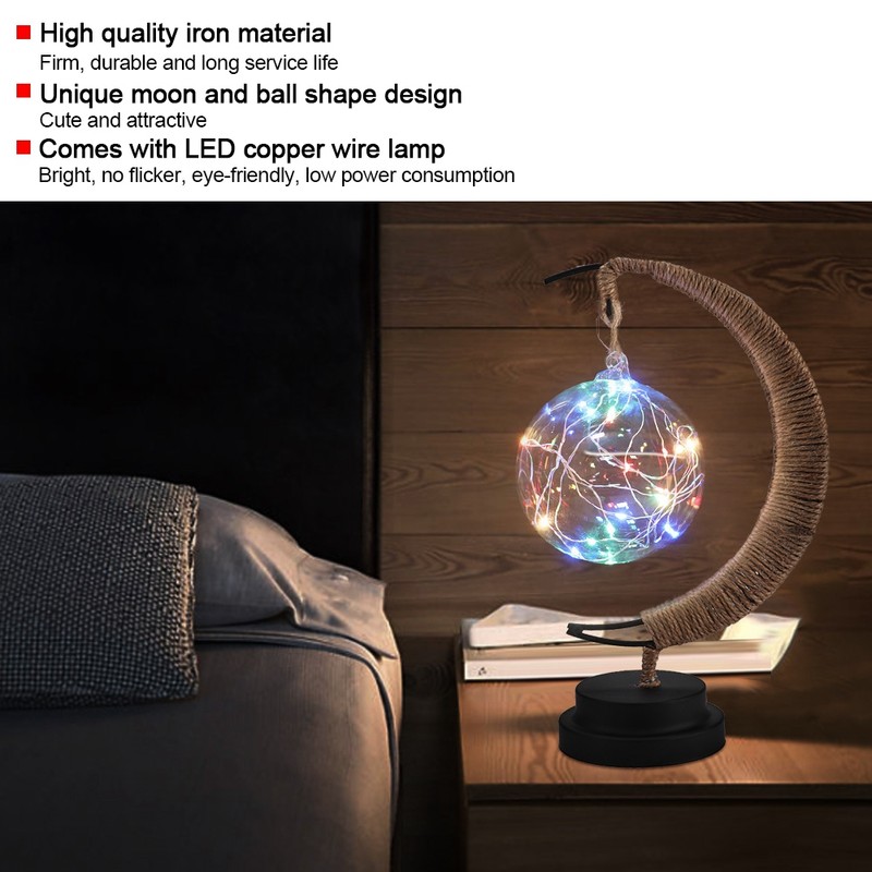 Glass Ball Moon Iron Art Decoration Night Light with LED