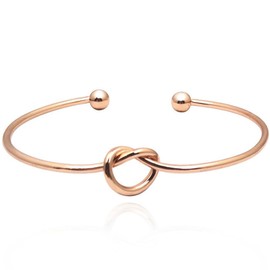 Jude Jewelers Stainless Steel Knotted Charm Bridesmaid Wedding Party Open Cuff Bangle Bracelet (Rose Gold)