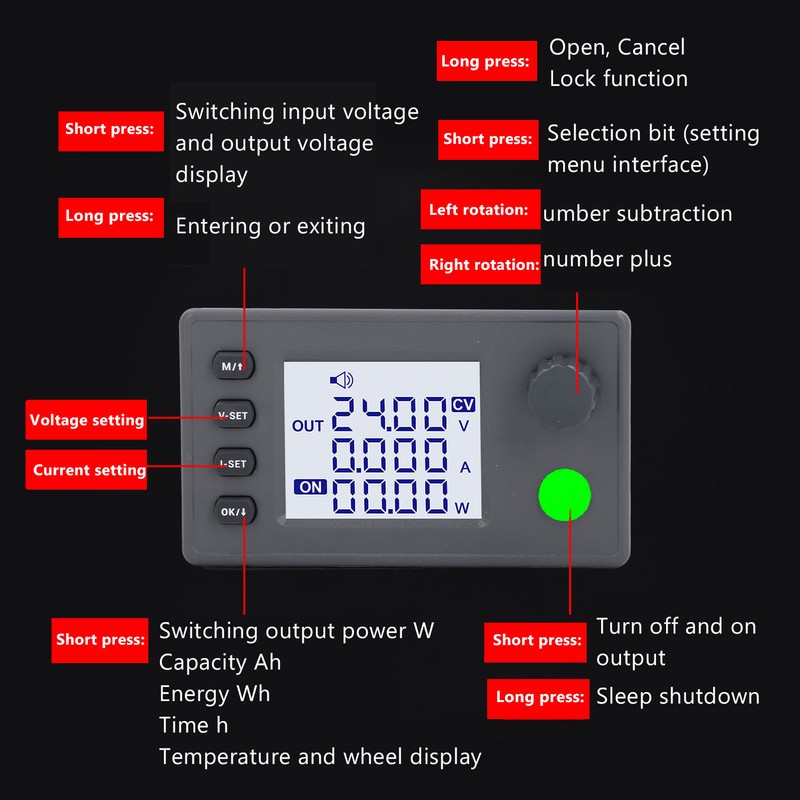 DC6‑36V to DC0.5‑36V 40W Buck Boost Converter 1.8in LCD Display