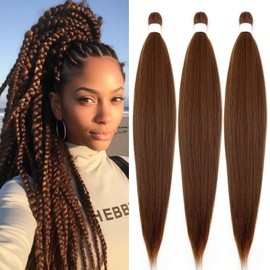 Braiding Hair Pre Stretched for Women Hair Extensions Box Braids Soft Synthetic Knotless Yaki Texture Hot Water Setting Braid Brown (30inch 3Packs)