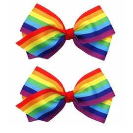 2Pcs 4Inch Rainbow Hair Clips, Hair Bow for Women Girls, Ribbon Hair Clip, Rainbows Hairs Accessories, Bow-shaped hairpin
