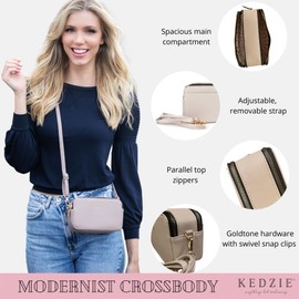 KEDZIE Modernist Vegan Leather Crossbody Shoulder Compact Camera Shape Bag For Women With Adjustable Strap - Beige