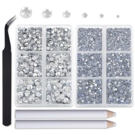 8000pcs Hotfix Rhinestones Flatback,Rhinestones for Crafts Clothes Mixed 6 Sizes, Hotfix Crystals with Wax Pencil Kit, SS4-SS30,Clear Crystal