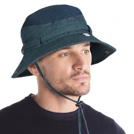 KeepSa Sun Hat for Men Cotton Linen Embroidery Summer Outdoor Sun Protection Wide Brim Bucket Hat Foldable Safari Boonie Hat