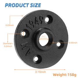1/2" Heavy Duty Black Floor Flange, Home TZH 10 Pack Malleable iron Pipe Flange for Industrial vintage style, Flanges with Threaded Hole for DIY Project/Furniture/Shelving Decoration(1/2", 10)
