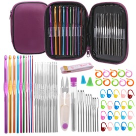 66 Pieces Crochet Hooks, 22 Sizes 0.6mm-6.5mm, Ergonomic Knitting Needles, Beveled Needles, Markers, Artistic Tools for Hand Knitting for Beginners