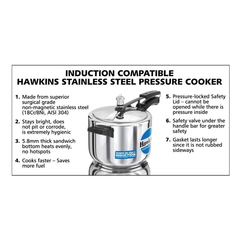 Hawkins Stainless Steel 5.0 Litre Pressure Cooker