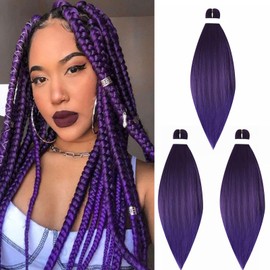 Gairyan Pre Stretched Braiding Hair 26 Inch Pre-Stretched Braiding Hair 3 Packs Natural Yaki Texture EZ Braids Professional Synthetic Hair for Braiding (Purple)