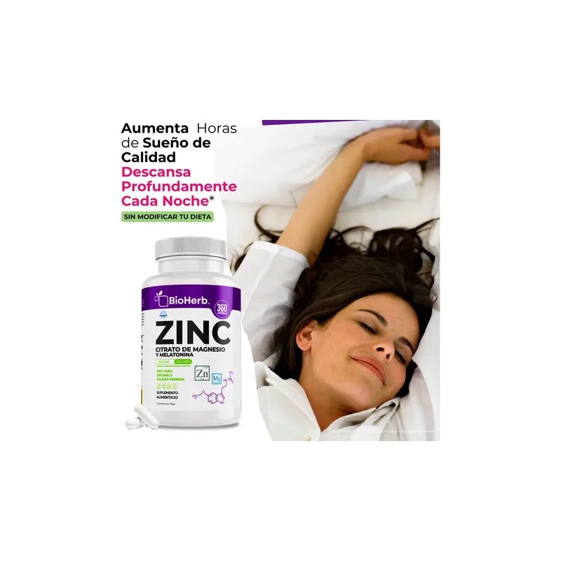 Bioherb Zinc Magnesio Melatonina 360 Capsulas 500mg Bienestar Relajación Natural