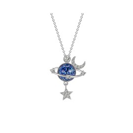 GAUEIOUR Special Star Necklace,Silver Zircon Star Moon Surround Fantasy Planet Necklace, Symbol of Friendship, Family, Love, Jewelry Necklace Gift for Daughter, Granddaughter, Ladies