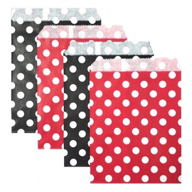 KEYYOOMY 200 Pcs Red and Black Candy Buffet Bags Small Cookie Bags Polka Dot Paper Treat Bags for Wedding Birthday Christmas Business (Red and Black, 5 inch x 7 inch)