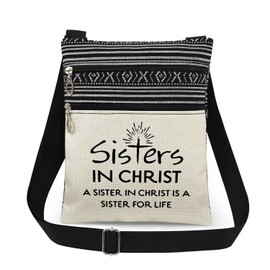 XiaoGalaee Sisters in Christ Crossbody Bag Adjustable Unisex Shoulder Bag with Faith Print Zipper Closure Cross Design Messenger Bags Spiritual Gift for Bible Study & Christian Celebrations (White)