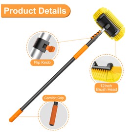 SISUPASSIE Car Wash Brush, 24FT Reach Telescopic Car Wash Brush with Long Handle, 12-Inch Soft Bristle Car Cleaning Brush for Cleaning Car, RV, Truck, Boat, Solar Panels