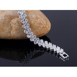 QLKILYR Silver Bracelets for Women,Cubic Zirconia Tennis Bracelet,Classic Bling Bangles for Teens Girls and Female Hand Jewelry Accessories-6.5 Inch