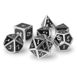 Pen & Paper Polyhedron Dice 7-Piece Metal (Silver/Black Steampunk)