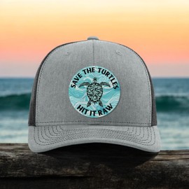 Save The Turtles Hit It Raw Hat - Funny Trucker Hat - Funny Beach Hats For Men - Plastic Straws Environment - Christmas Birthday Gift For Dad Husband Son Boyfriend - Richardson 112 Trucker Hat