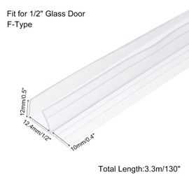 uxcell Shower Door Side Seal, F-Type Shower Door Sweep for 3/8" Glass 130" Long Silicone Frameless Glass Door Seal Strip, Stop Shower Leaks, Clear