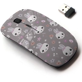 2.4G Wireless Mouse with Cute Pattern Design for All Laptops and Desktops with Nano Receiver - Cute Bunny face