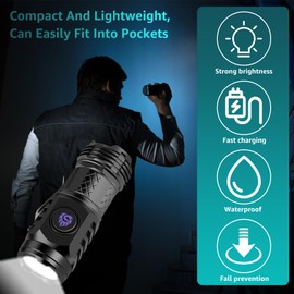 2Pcs German Three-Eyed Monster Mini Flash Super Power Flashlight, Thumb Flashlight Mini Flashlights, Pocket Flashlight with Clip, Mini Torch LED Flashlight, Portable Mini Pocket Torch (Black+Silver)