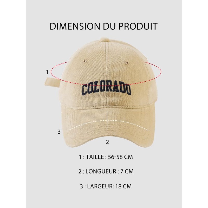 COTIDI Colorado Men's 100% Cotton Baseball Cap Adjustable Hat, gray