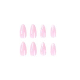 JUSTOTRY 24 Pcs Gradient White Almond Short Press on Nails,French Swirl Fake Nails Pattern,Glossy Pink False Nails Medium for Nails Art,Oval Stick on Nails for Women Gifts