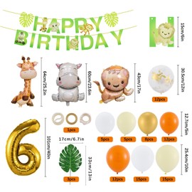 6th Birthday Boy Girl 6 Year Jungle Birthday Decoration Forest Animals, Safari Balloons 6 Children's Birthday Decoration, Animals Birthday Decoration