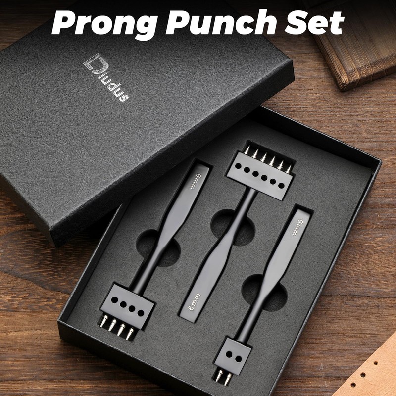 DIUDUS Leather Hole Punch, Prong Punch Tool 6mm 2/4/6 Lacing