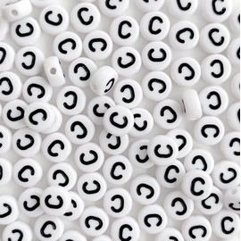 Bxwoum 100PCS Letter Beads White Round Acrylic Alphabet Beads for Jewelry Making Letter C Beads for Bracelets Making DIY Necklaces 4X7mm