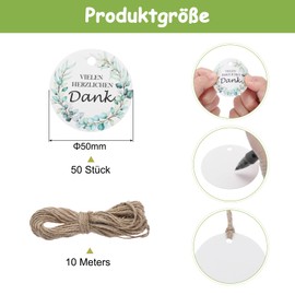 QUARKZMAN Pack of 50 Gift Tags Kraft Paper Labels Gift Tags Leaf Pattern Thank You Cards with 10 Metres Jute String for Gift Wrapping Christmas