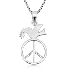 Peace Offering Dove and Olive Branch .925 Sterling Silver Pendant Necklace