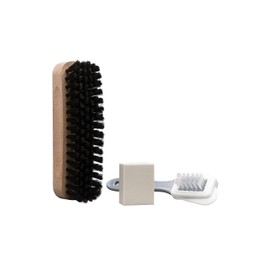 Shoe Cleaning Brush Set 3 Pieces Consisting of Dirt Brush, Suede Brush and Suede Cleaning Rubber – Effective Cleaning of All Suede Leather Types, brown