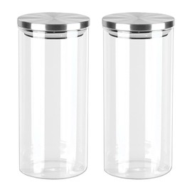 EtsRmi 2 Pack 50oz Glass Coffee Canisters with Airtight Stainless Steel Lids – Clear Food Storage Jars for Coffee Beans, Sugar, Tea, Flour, Spices & Kitchen Countertop Organization