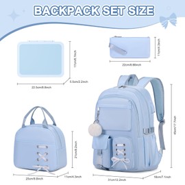Scothen Backpack for Girls with Bento Lunch Box Set, School Bag Bookbag for Teens Girls Kids Student, 43oz Lunch Containers Lunchbox, Insulated Lunch Bag & Pencial Case, Back To School Gift (Blue)