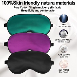 Sleep Mask, Silk Eye Mask for Sleeping with Adjustable Strap, Blindfold Eyeshade for Men & Women, Comfortable & Soft Eye Cover Eyeshade for Night Sleep (Black, Green, Purple)