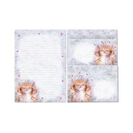 Writing Paper Set Letter Pad with Envelope for Girls Children Cat Animals Children Motif Letter Paper Pad Lined (A5 Pad with 25 Sheets + 15 Envelopes)