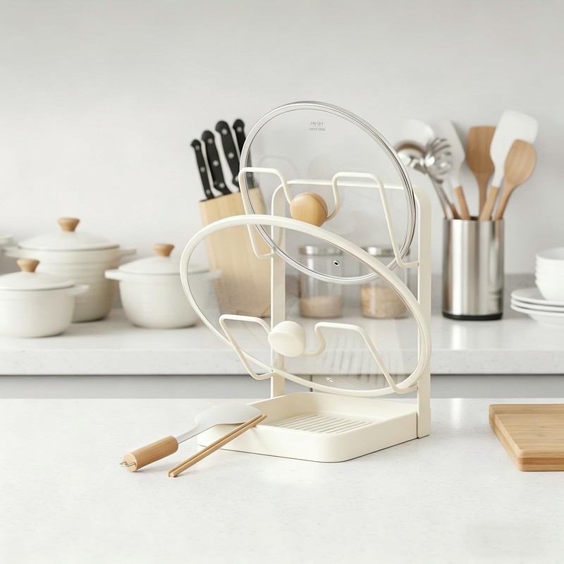 2 Tier Pot Lid Holder Rack for Kitchen Storage, Multifunctional