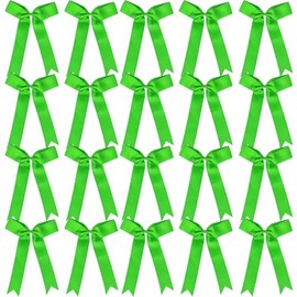 Hipcheer 20pcs Collegiate Style Cheer Bows for Girls, Long Tail Skinny Cheer Ponytail Holder Handmade Bows for Girls Teens Softball Cheerleader Sports (Green)