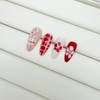 24pcs Red White Almond Shape Fake Nails Flower French Tip