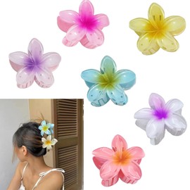 6 pieces plumeria flower hair claw clips, flower hair clip, non-slip plastic acrylic hair clips, large for thick thin hair, hair styling accessories for women girls