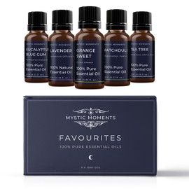 Mystic Moments | Favourites Essential Oil Gift Starter Pack 5x10ml | Eucalyptus Blue Gum, Lavender, Orange Sweet, Patchouli, Tea Tree | Perfect as a Gift