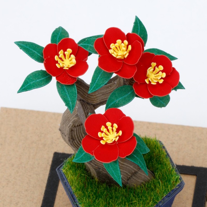 カワダ(Kawada)ペーパーナノ 360 盆栽 椿 PS-16 0.7×12×17ｃｍ 12才以上 ペーパークラフト クラフトキット ミニチュアキット