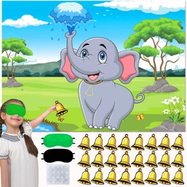 iPartycool Pin The Bell on The Elephant Party Game, Elephant Game Stickers for Kids, Elephant Party Decorations, Safari Elephant Themed Games Birthday Party Games for Kids Birthday Gifts Party Favors