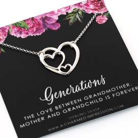 Three Generations of Love • Sterling Silver Heart Keepsake Necklace • Grandmother, Mother, Daughter/Son Jewelry • Gift for Mom Grandma Grandchild