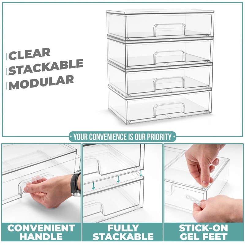 Sorbus Acrylic Organizer Storage Drawers (4 Flat Drawer)