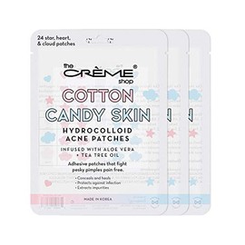 The Crème Shop parches de algodón para el acné hidrocoloide, puntos curativos del acné, pegatinas para el acné, parches para el tratamiento del acné con ácido salicílico y avellanado brujo – 3 tamaños, 72 parches