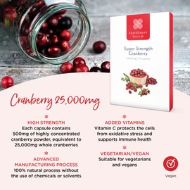 Healthspan Cranberry 25,000mg | 60 Capsules | Immune Health | 40mg Vitamin C | Equivalent to 25,000mg of Whole Fresh Cranberries | Vegan