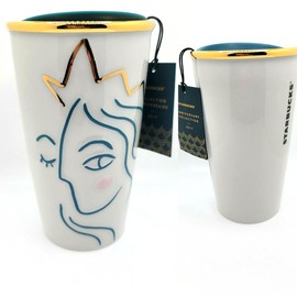 Starbucks Siren Anniversary Ceramic Travel Tumbler 10 oz Mug Original Lid 2017