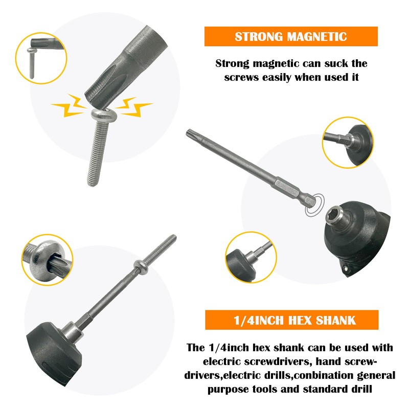 10PCS 6"/150mm T27 Torx Head Screwdriver Bit Set, 1/4 Inch