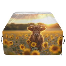 Premium Grill Cover Waterproof Bright Rainbow Wave Barbecue Cover Fade Resistant BBQ Cover Heavy Duty Fits Grill Widths Up to 25 in (Highland Cows Field Sunflowers Sunset)